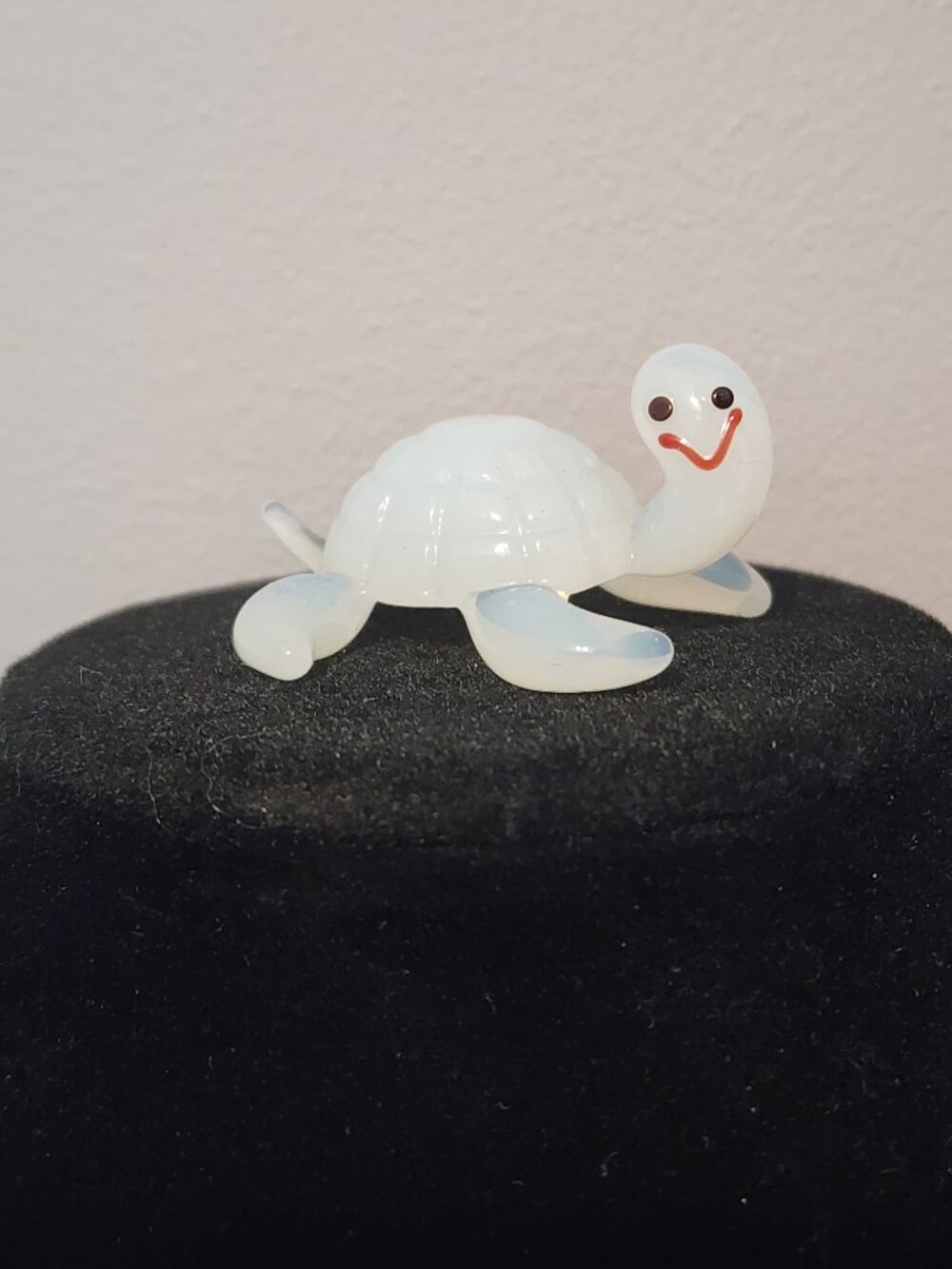 Adorable Small White Glass Turtle with Smiley Face